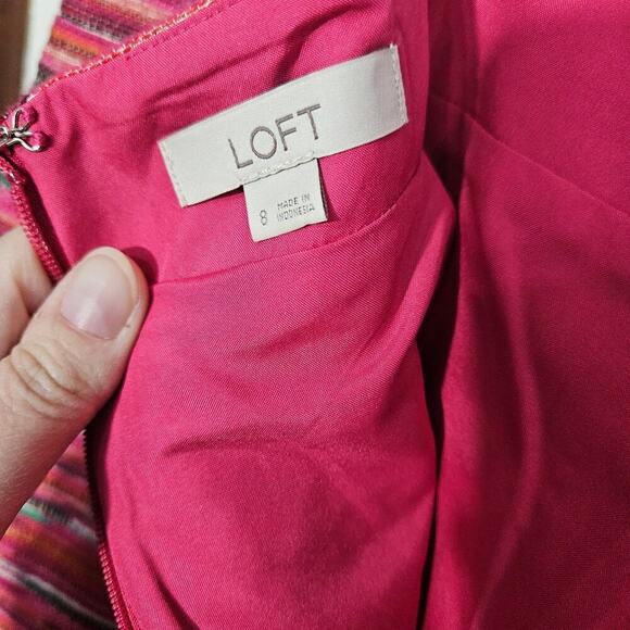 Loft Ikat Jacquard A-Line Mini Skirt Size 8 Medium Textured Pink Geometric - Picture 8 of 9